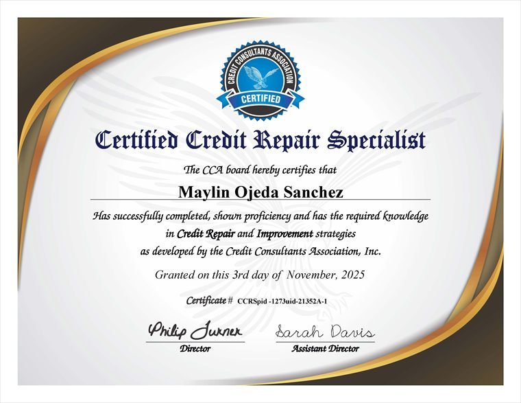 Certified Credit Repair Specialist &mdash; Maylin Ojeda Sánchez