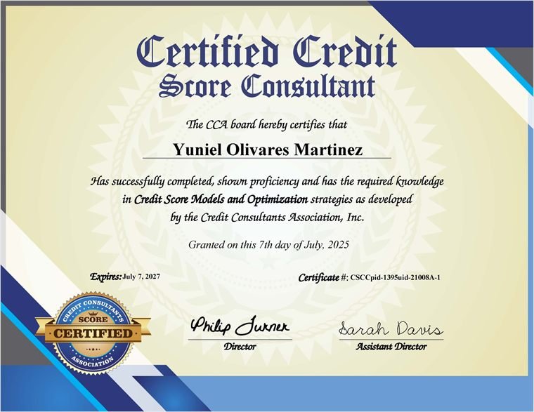 Certified Credit Score Consultant &mdash; Yuniel Olivares Martínez
